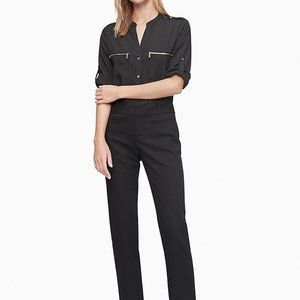 Calvin Klein Button-up Blouse with Roll-up Sleeves and Zipper Pockets